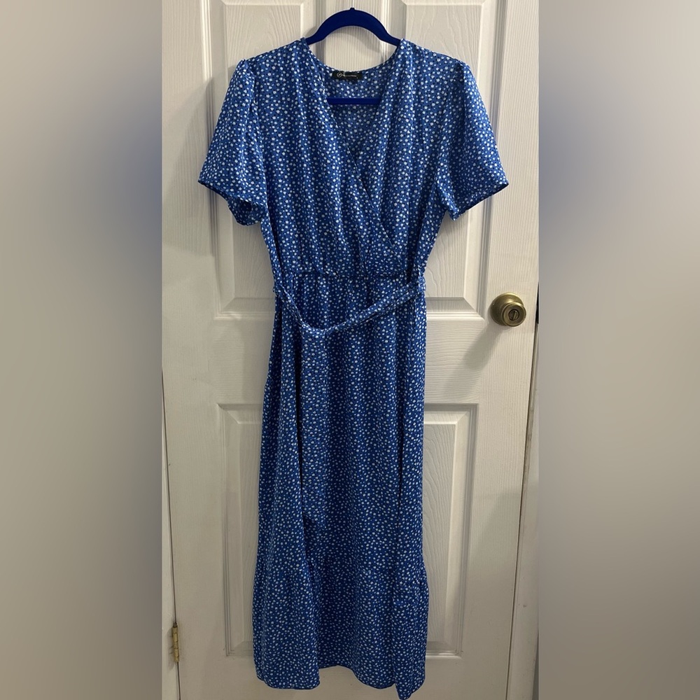 Blue Floral Wrap Dress
